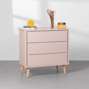 Cômoda Theo 3 Gavetas com Pés Retrô Natural - Rosa