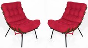 Kit 2 Poltrona Decorativa Costela Suede Vermelho