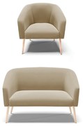 Sofá Namoradeira e Poltrona Pé Palito Natural Stella Suede D03 - D'Rossi - Marrom Rato