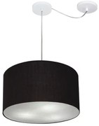 Lustre Pendente Cilíndrico Com Desvio De Centro Md-4163 Cúpula em Tecido 40x25cm Preto - Bivolt