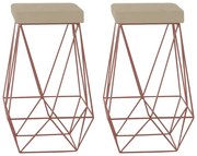 Kit 2 Banqueta Decorativa Kathy Base Bronze Veludo Bege G41 - Gran Belo