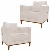 Kit 2 Poltronas Decorativas Pés em Madeira Tarantino Linho Pérola G63 - Gran Belo
