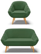 Kit 01 Namoradeira 02 Lugares e 01 Poltrona Giovana Suede Pés Palito Castanho - D'Rossi - Verde