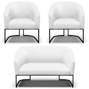Namoradeira e 2 Poltronas Industrial Preto Stella Sintético Branco D03 - D'Rossi