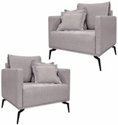 Kit 2 Poltronas Decorativas Pés em Aço Stagno Linho Areia Rústico G63 - Gran Belo