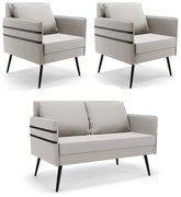 Kit 01 Namoradeira 02 Lugares e 02 Poltronas Mari Veludo Cinza Pés Palito de Ferro