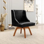 Kit 2 Cadeiras Decorativas Sala de Jantar Base Giratória de Madeira Firenze PU Preto Brilho/Natural G19 - Gran Belo