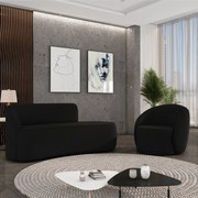 Sofá 2 Lugares Orgânico 140cm Morgan e Poltrona Lua Suede Preto D03 - D'Rossi