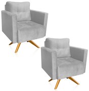 Kit 2 Poltronas Giratória Livia Suede Base de Madeira MA30 D01 - D'Rossi - Cinza