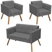 Conjunto 2 Poltronas e 1 Namoradeira Pés Palito Karen Suede Grafite G19 - Gran Belo