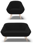 Kit 01 Namoradeira 02 Lugares e 01 Poltrona Giovana Linho Pés Palito Natural - Indo Decorar - A79 Preto