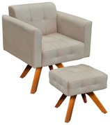 Kit 01 Poltrona Giratória e 01 Puff Elisa Suede Base Madeira MM30 D03 - D'Rossi - Bege