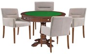 Mesa de Jogos Carteado Victoria Redonda Tampo Reversível Imbuia com Kit 4 Cadeiras Vicenza Nude G36 G15 - Gran Belo