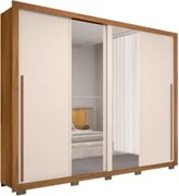 Guarda Roupa Casal 2 Portas de Correr com Espelho Praticus Freijó/Off