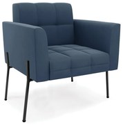 Poltrona Pé de Ferro Preto para Sala Elisa Suede D03 - D'Rossi - Azul Marinho