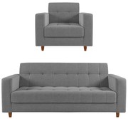 Kit 01 Sofá 03 Lugares e 01 Poltrona Arezzo Linho Pés Chanfrado Castanho D01 - D'Rossi - A26 Grafite