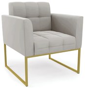 Poltrona Elisa Veludo Base Metálica Industrial Dourado - D'Rossi - Cinza