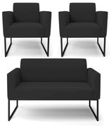 Sofá Namoradeira com 2 Poltronas Base Industrial Preto Marisa Veludo   - Preto