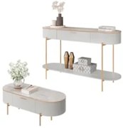 Aparador de Sala Jaspe e Mesa de Centro Clover Bali/Quartzo - Mpozenat