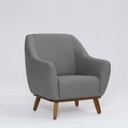 Poltrona Decorativa Pauline D07 Base Madeira Linho Mescla Cinza - D'Rossi