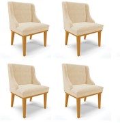 Kit 04 Cadeiras de Jantar Liz Suede Base Fixa Madeira Castanho D03 - D'Rossi - Bege