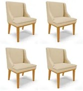 Kit 4 Cadeiras Estofadas para Sala de Jantar Base Fixa de Madeira Cast