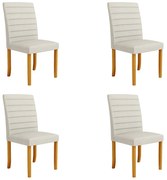 Kit 4 Cadeiras de Sala de Jantar Estofadas Veiga Madeira Maciça Linho Off White G78 - Gran Belo