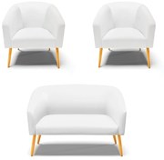 Namoradeira e 2 Poltronas Pé Palito Castanho Stella Sintético D03 - D'Rossi  - Branco