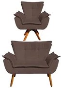 Kit Namoradeira 2 Lugares e 1 Poltrona Decorativa Giratória Madeira Op