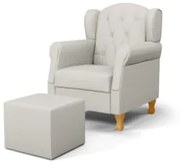Poltrona de Amamentação Pés Madeira e Puff Lucy Z39  Linho Off White -
