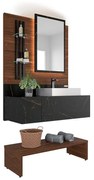 Conjunto de Banheiro Painel com Espelho e Gabinete Safira Imbuia/Reali/Preto - Vizzato - Preto