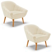 Kit 02 Poltronas Giovana Linho Pés Palito Castanho - Indo Decorar - A19 Bege
