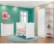 Berço 130x60 Cômoda e Guarda Roupa Doce Sonho Branco - Qmovi