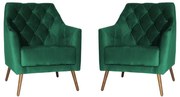 Kit 2 Poltronas Atena Decorativa Botonê Pés Palito Veludo Verde Bandeira