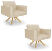 Kit 2 Poltronas Giratória Viena Gomada Corino Base de Madeira MA30 D03 - D'Rossi - Bege