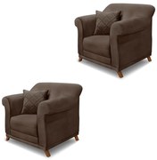 Kit 2 Poltronas Decorativas com 2 Almofadas Armstrong Veludo Marrom G63 - Gran Belo