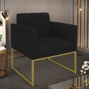 Poltrona Elisa Linho Base Metálica Industrial Dourado D03 - D'Rossi - A79 Preto