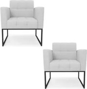 Poltrona Base Industrial Preto Kit 2 Ana Linho Cinza - Ibiza