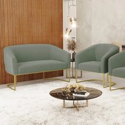 Sofá Namoradeira e Poltrona Industrial Dourado Stella Bouclê D03 - D'Rossi - Verde Pistache
