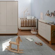 Kit Quarto Infantil Lotus Berço Mini Cama com Frisos + Cômoda 4 Gavetas e 1 Porta + Guarda-Roupa 4 Portas com 4 Gavetas - Areia e Savana