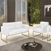 Sofá Namoradeira e 1 Poltrona Base Industrial Dourado Ana Sintético PU
