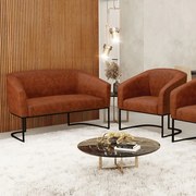 Sofá Namoradeira e Poltrona Base Industrial Preto Stella Corano D03 - D'Rossi  - Nozes