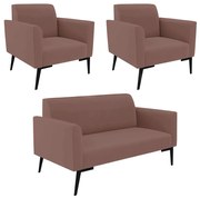 Sofá Namoradeira com 2 Poltronas Pés Villach Marisa Veludo   - Rose