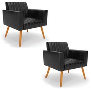 Kit 2 Poltronas Viena Gomada Corano Pés Palito Castanho D03 - D'Rossi - Preto