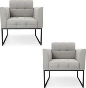 Poltrona Base Industrial Preto Kit 2 Ana Veludo Cinza - Ibiza