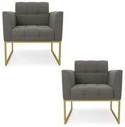 Kit 2 Poltronas Elisa Suede Base Metálica Industrial Dourado D03 - D'Rossi - Grafite