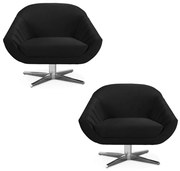 Kit 02 Poltronas Giratória Giovana Veludo Base Cromada D03 - D'Rossi - Preto