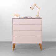 Cômoda Elfe 4 Gavetas com Pés Retrô Mel - Rosa Fosco