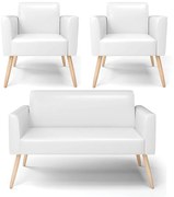 Sofá Namoradeira com 2 Poltronas Pés Palito Natural Marisa Corano   - Branco