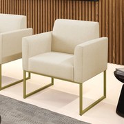 Poltrona Base Industrial Dourado Marisa Linho - A19 Bege